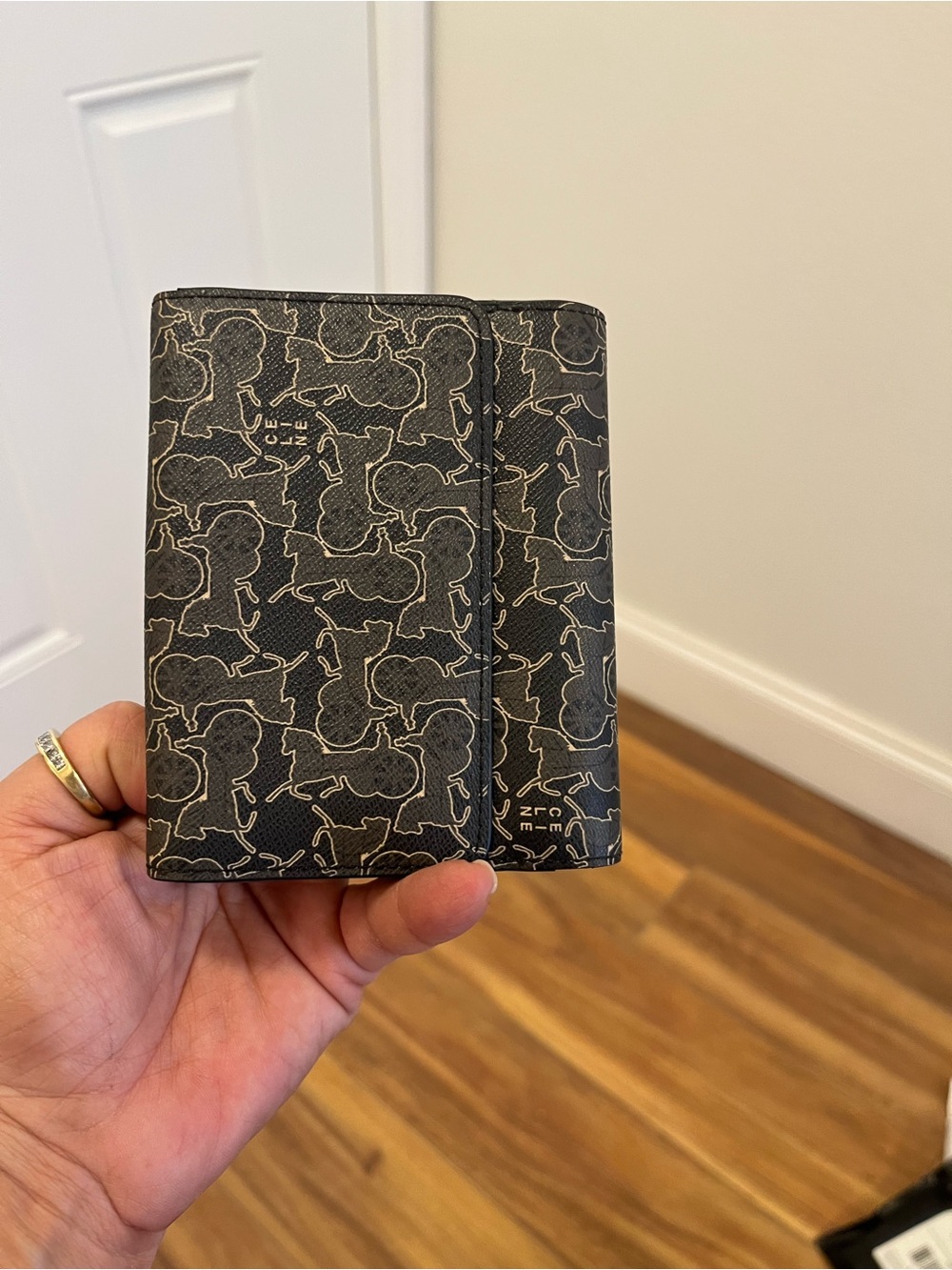 Celine Vintage Black Monogram Canvas Fold Wallet
